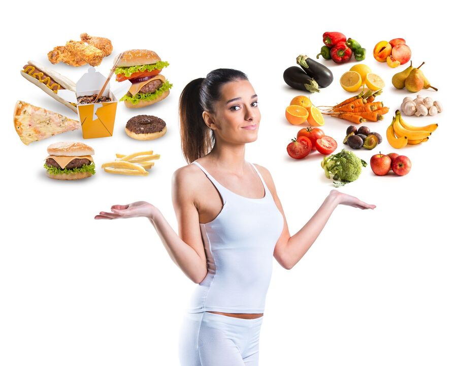 elección entre alimentos saludables y no saludables